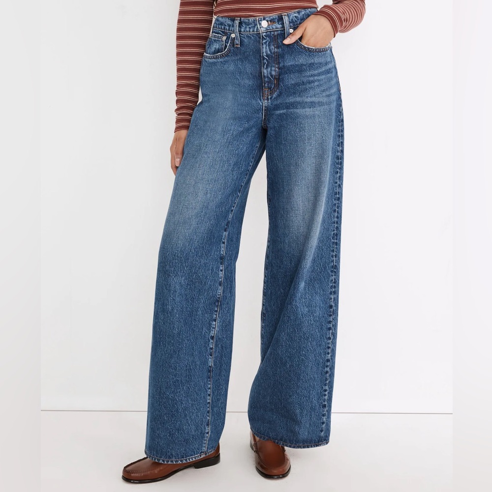 Madewell Petite Super Wide Leg Jean Desota Dark Wash